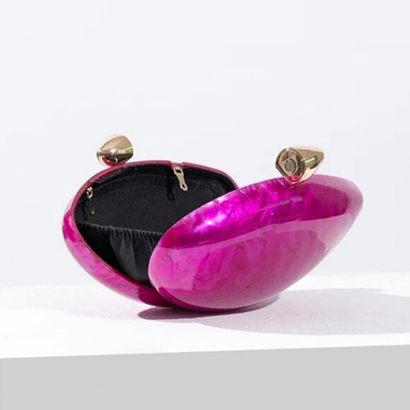 Shell Shape Acrylic Clutch Trendy Metallic Acrylic Evening Bag Shiny Egg Purses - Picture 5 of 6